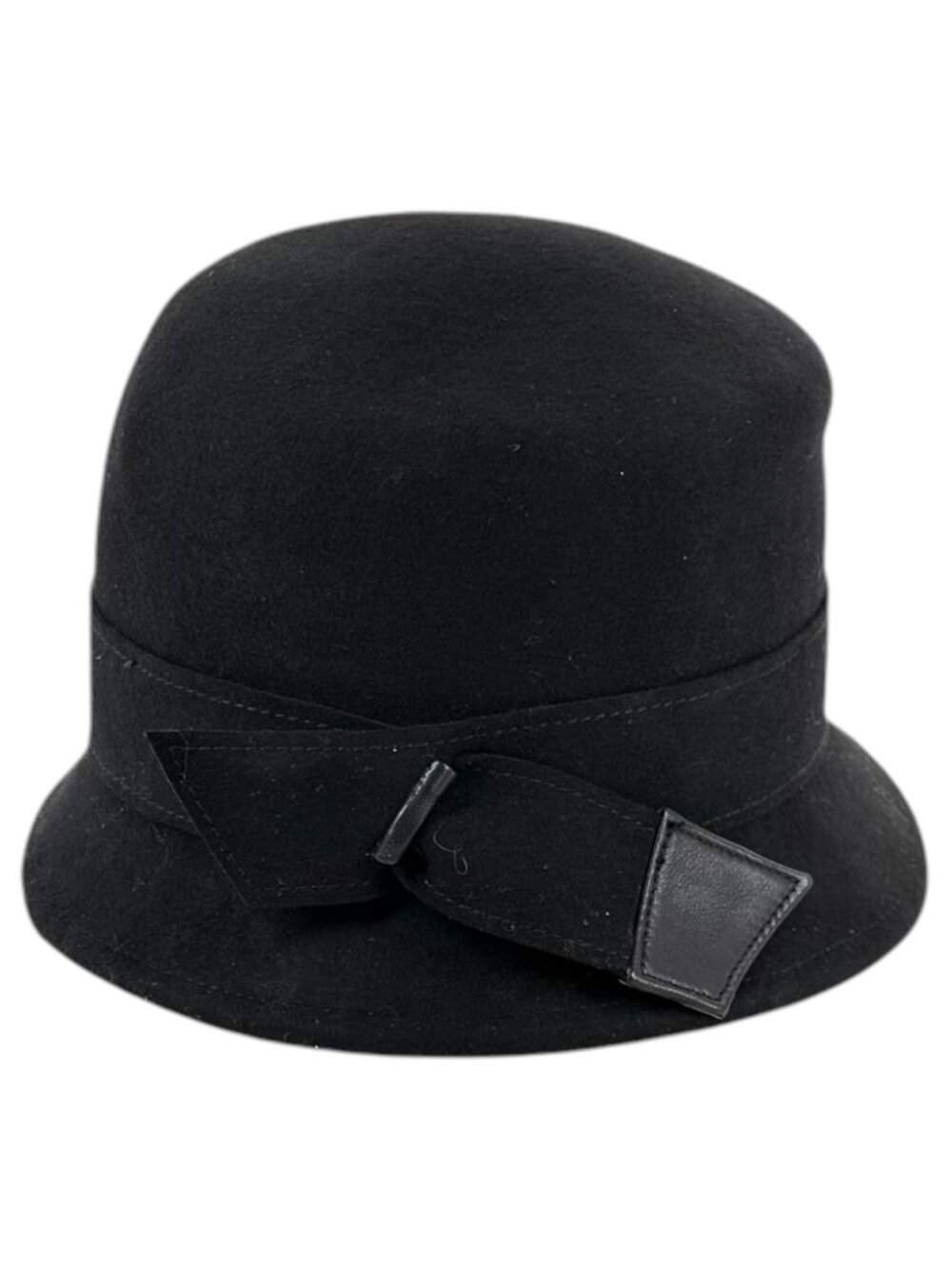 Vintage Charter Club Women’s Black Cloche Bucket Hat 100% Wool Felt Bow Accent